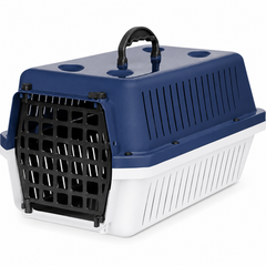 Cat Carrier Box Medium - White & Dark Blue with Black Door | OM-BX-PET-M-DBL