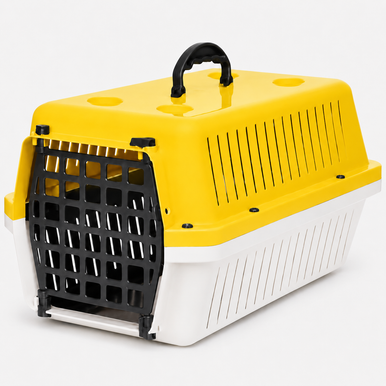Cat Carrier Box Medium - White & Yellow with Black Door | OM-BX-PET-M-YL