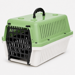 Cat Carrier Box Medium - White & Green with Black Door | OM-BX-PET-M-GR