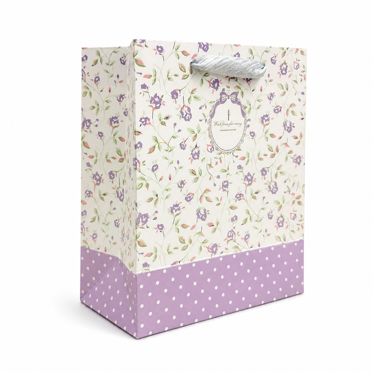 Wish From Far Away Good Mood Every Day Gift Bag 18x10x23cm - Purple & White | D1223