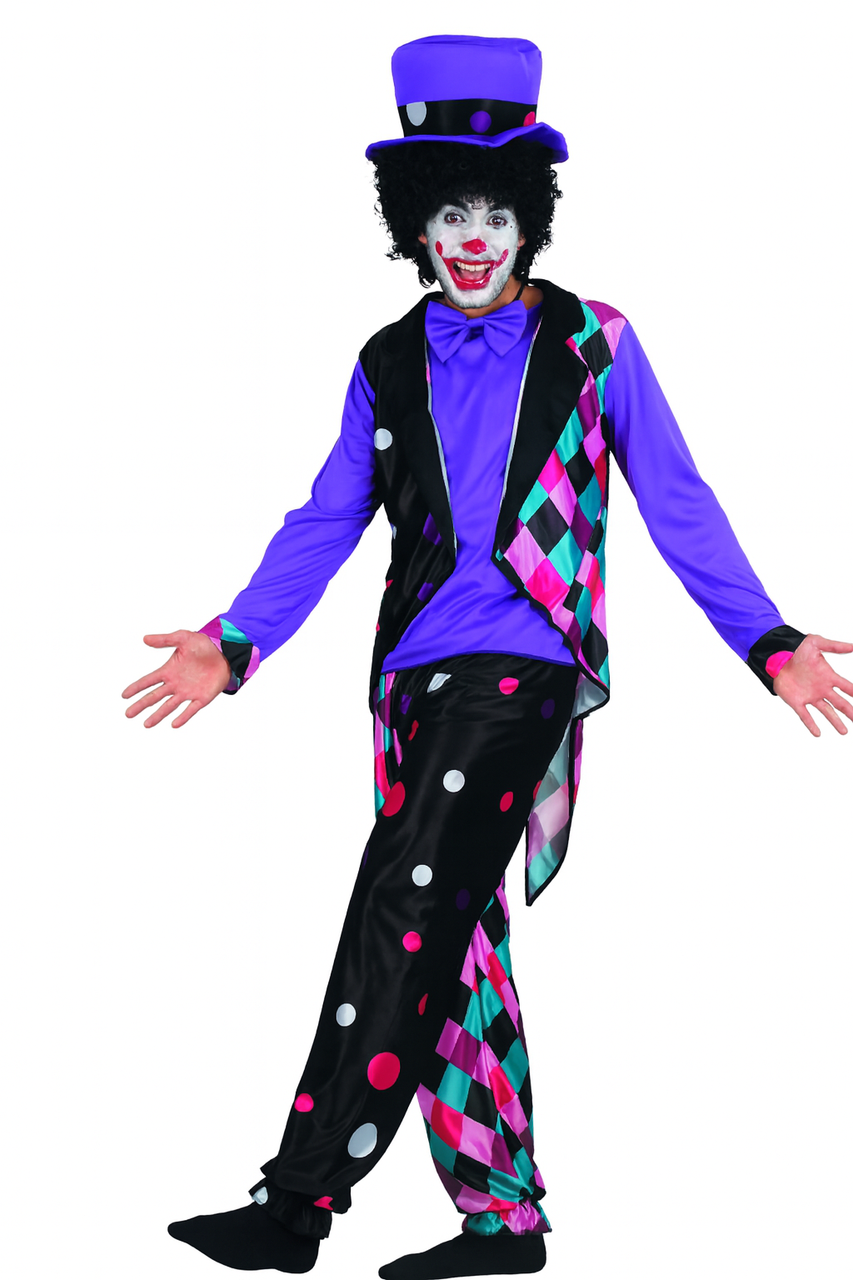 Purple Clown Costume (Pants, Shirt with Vest, Neckpiece & Hat) | 093506