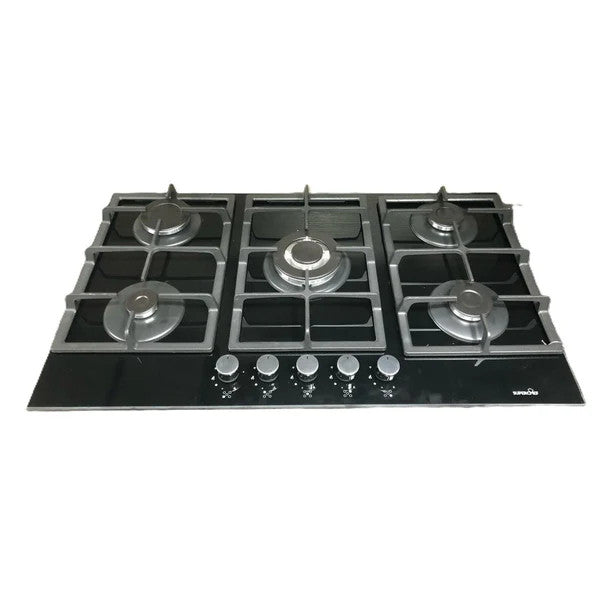 SUPER CHEF Hob 90 Cm 5 Gas Burners Cast Iron Glass |   DH-90 5G GLASS