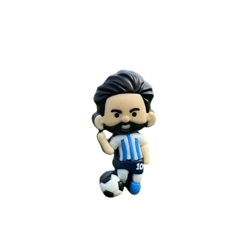 Squeeze Toy Soccer Player Figure - Black-Haired Bearded Light Blue & White Kit With Football | AL1096