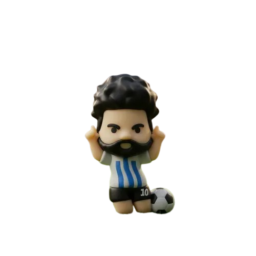 Squeeze Toy Soccer Player Figure - Black-Haired Bearded Light Blue & White Seated Football Character | AL1096