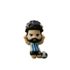 Squeeze Toy Soccer Player Figure - Black-Haired Bearded Light Blue & White Seated Football Character | AL1096