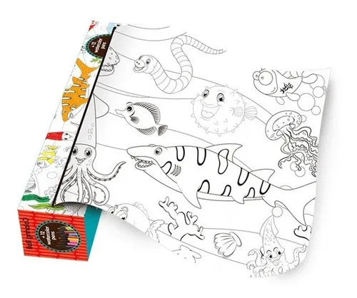 Sea Creatures Jumbo Coloring Roll with 12 Pencils | J201