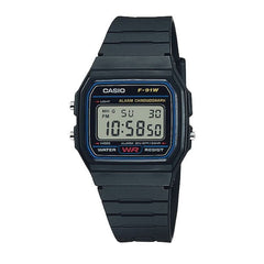 Casio Digital Watch – Black Case, Black/Blue Dial & Resin Strap | F-91W-1DG