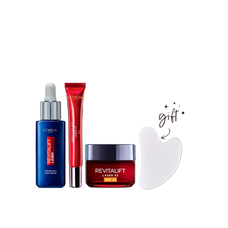 L'Oréal Paris Revitalift Retinol & Laser Creams Bundle + Free Gua Sha
