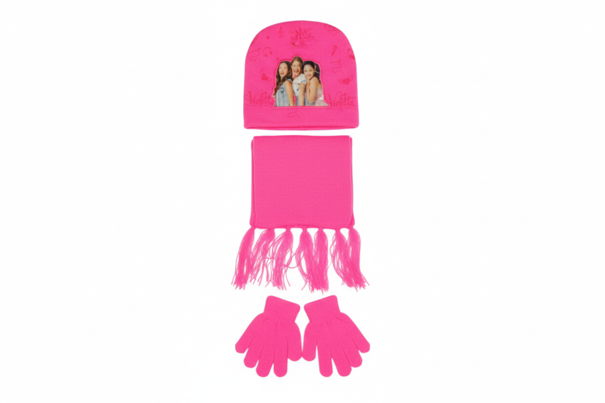 Kids’ Winter Hat, Scarf & Gloves Set with Violetta Print - Fuchsia | AL1885/F