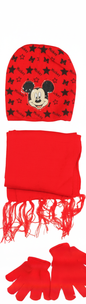 Mickey Mouse Kids Winter Set - Hat, Scarf & Gloves - Red | AL1896