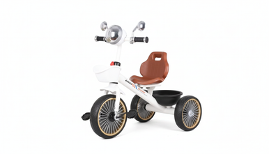 White Kids Tricycle with Basket & Retro Headlamp | 1988