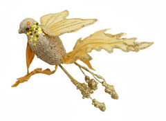 Decorative Glitter Bird Ornament – Gold | 10061