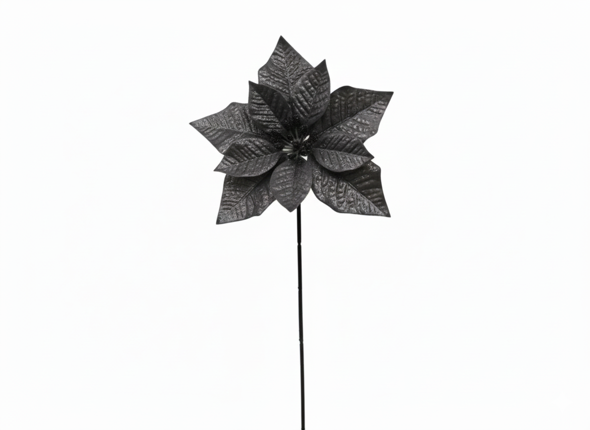 Black Christmas Decorative Glitter Flower Stem | 39100