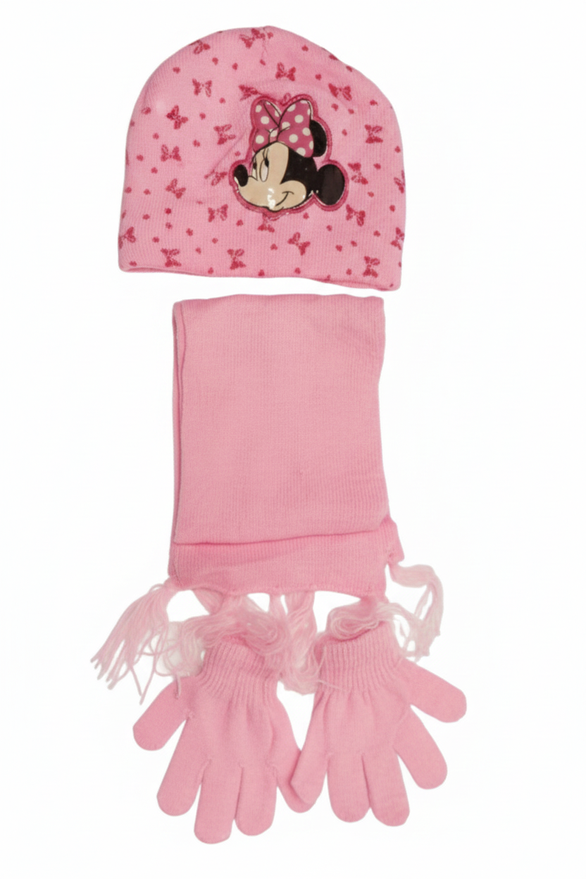 Minnie Mouse Kids Winter Set - Hat, Scarf & Gloves - Light Pink | AL1889