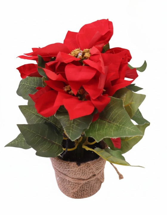 Decorative Artificial Red Poinsettia Plant with Pot | MXF-L-001