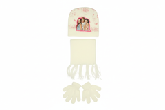 Kids’ Winter Hat, Scarf & Gloves Set with Violetta Print - Ivory | AL1885/I
