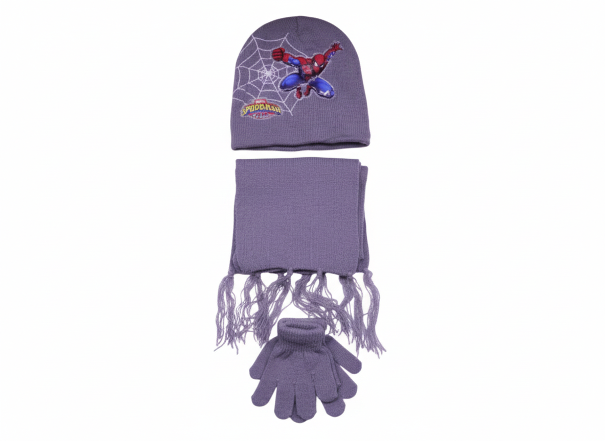 Kids Spiderman Winter Hat, Scarf & Gloves Set - Purple | AL1895