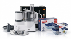 Braun Food Processor FP301AI-FP3131 + Free Pyrex Set of 2 Lunchbox 913S677 Bundle