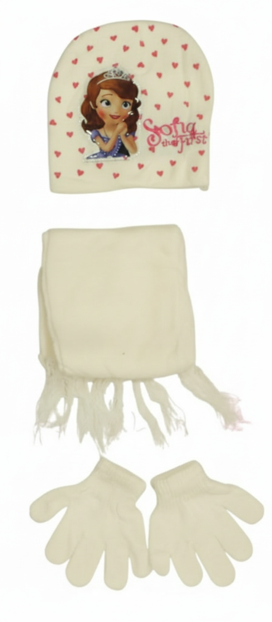 Sofia the First Kids Winter Set - Hat, Scarf & Gloves - Cream/White | AL1888