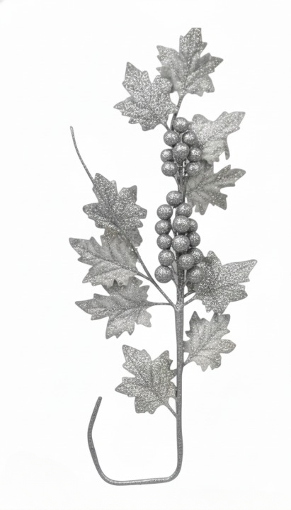 Decorative Silver Leaf & Berry Christmas Pick | 10074