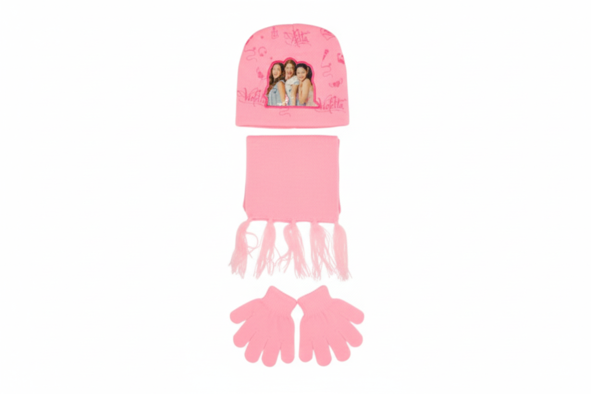 Kids’ Winter Hat, Scarf & Gloves Set with Violetta Print - Pink | AL1885/P