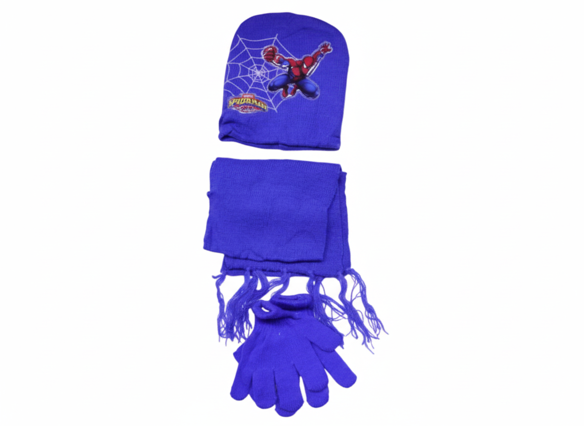Kids Spiderman Winter Hat, Scarf & Gloves Set – Blue | AL1895