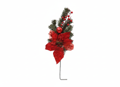 Red Christmas Poinsettia, Berries & Pine Decorative Stem | 44742/1