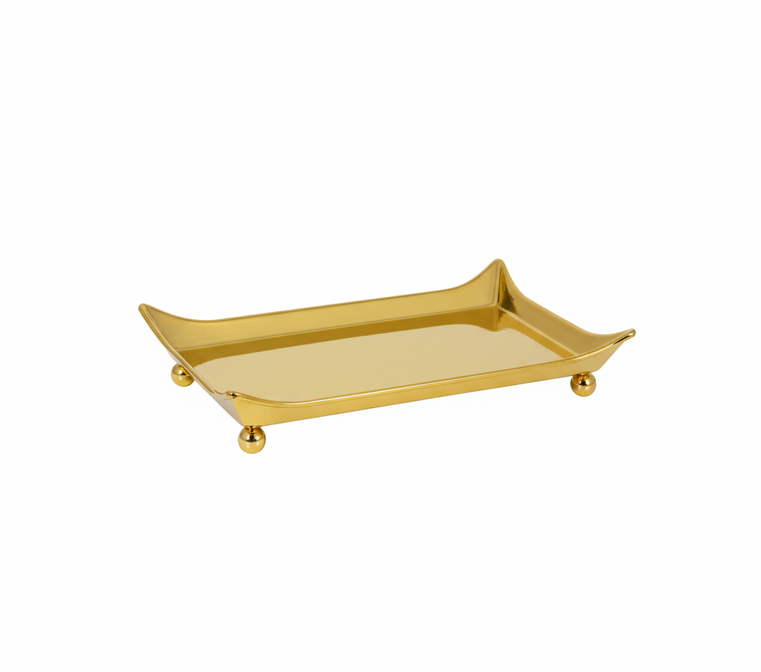 Ramadan Luxury Gold Rectangular Serving Tray with Raised Edges - Small | 7138-33