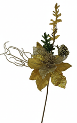 Decorative Gold Pinecone & Leaf Christmas Pick | 10070