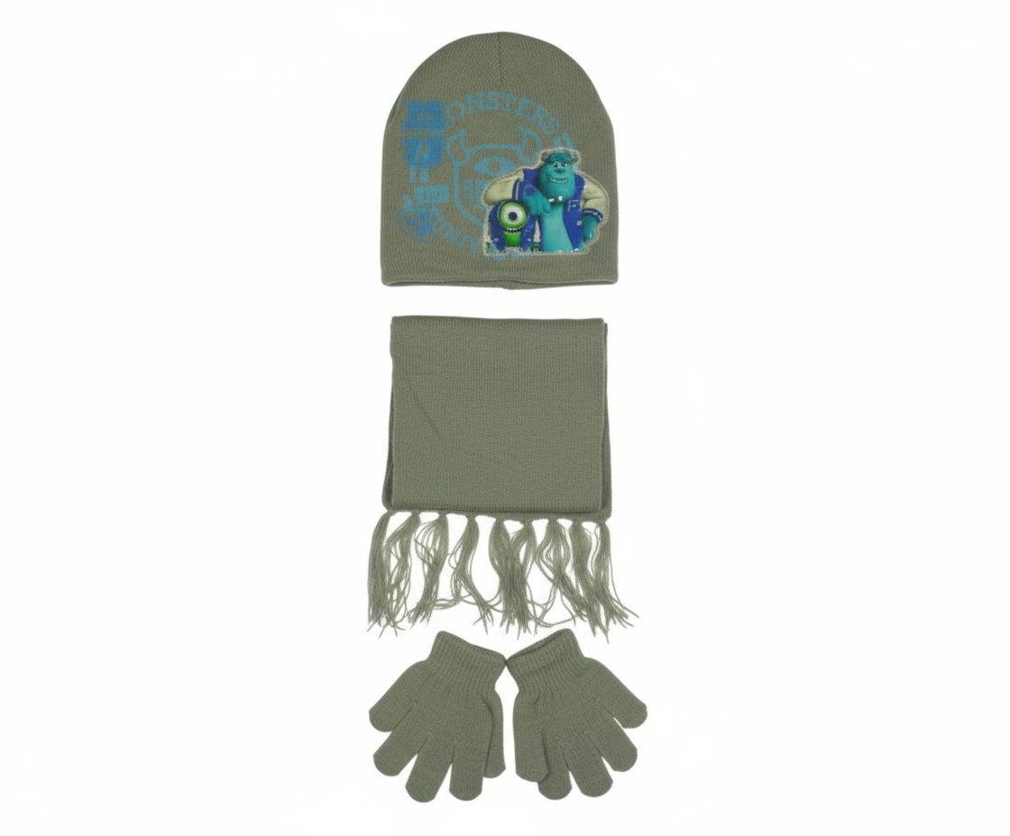 Kids Monsters University Winter Hat, Scarf & Gloves Set - Green | AL1893