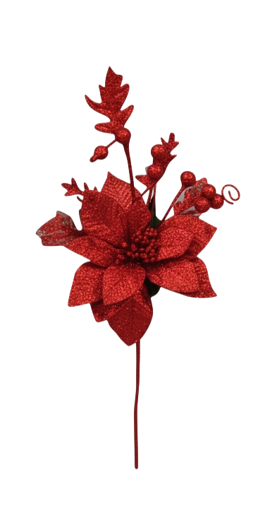 Decorative Red Flower & Berry Christmas Pick | 10073
