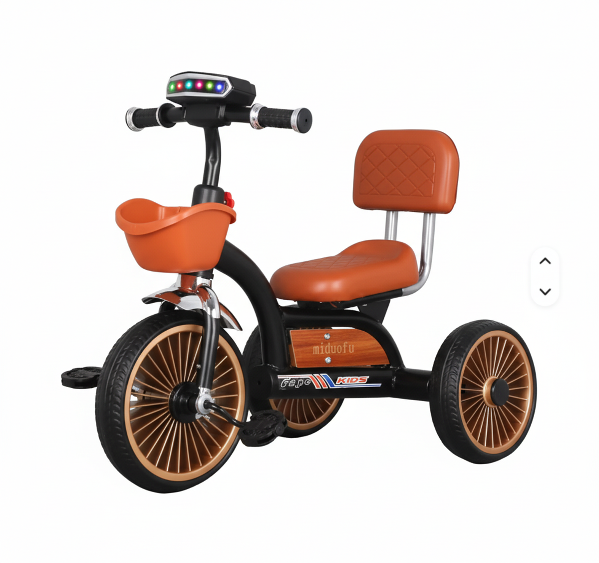 Kids Ride On Tricycle with LED Handlebar Light, Comfortable Backrest & Storage Basket - Black | 123/BK