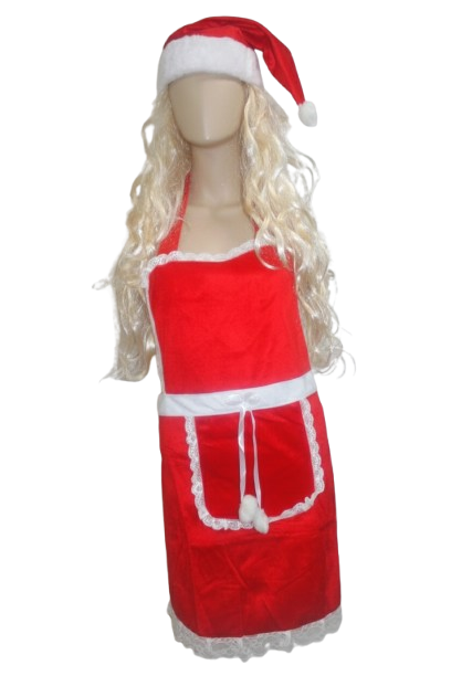 Christmas Apron & Santa Hat Set - Red Holiday Kitchen Costume Outfit | AL68081