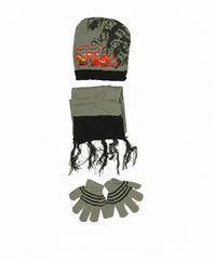 Kids Winter Set - Hat, Scarf & Gloves - Grey Cars Racing Design | AL1892
