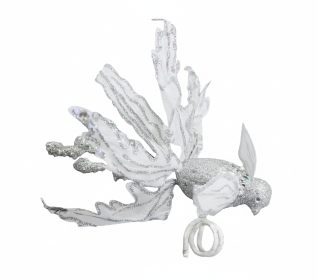 Decorative Glitter Bird Ornament - Silver | 10061