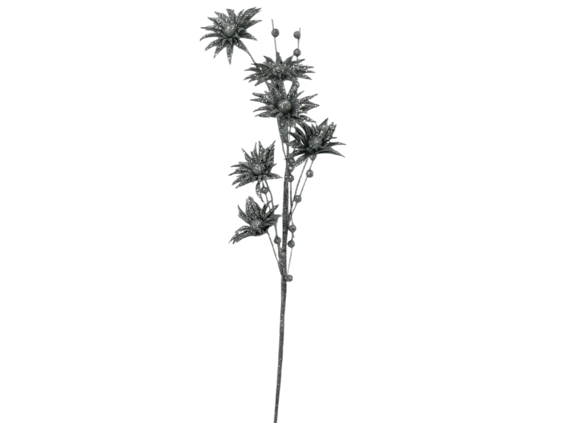 Glitter Christmas Floral Spray – Silver | SF401002S