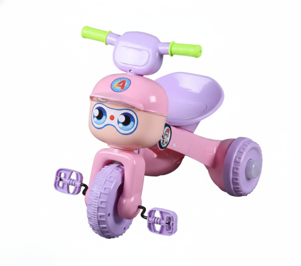 Kids Cartoon Face Tricycle with Pedals, Comfortable Seat & Rear Basket - Pink | AL320/P
