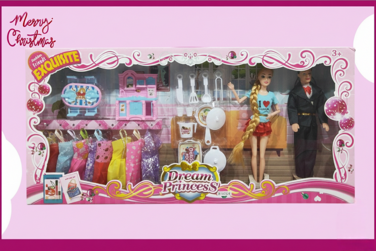 Dream Princess Couple Playset - Fashion Doll & Prince with Kitchen Accessories & Dresses |  8143D4