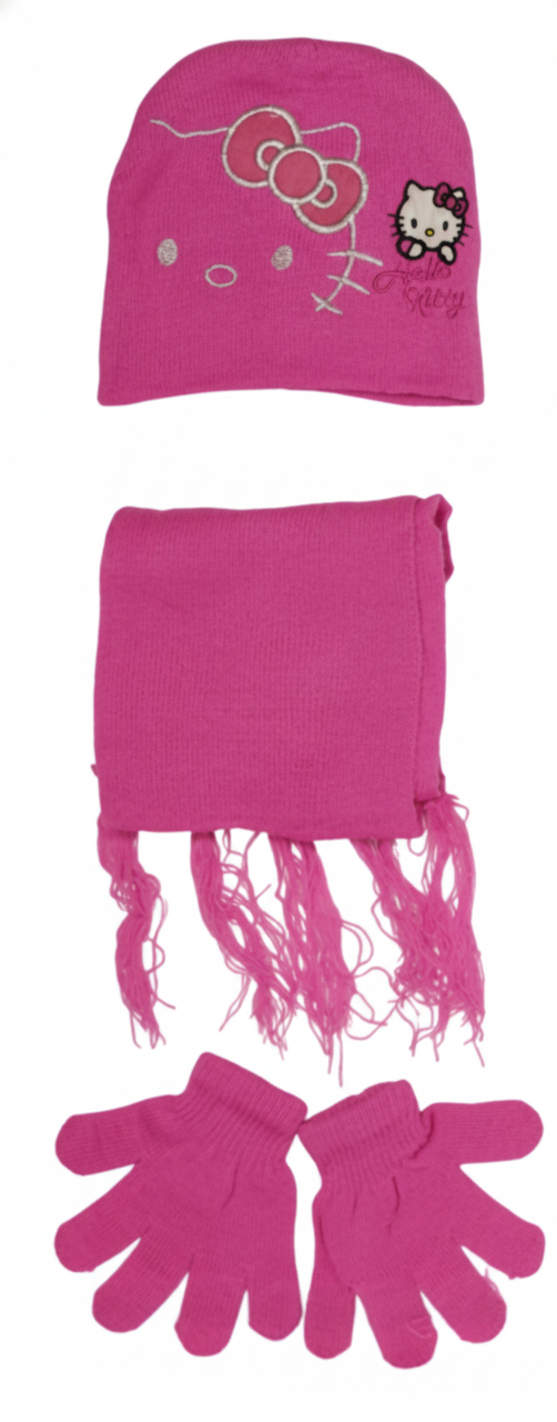 Hello Kitty Kids Winter Set - Hat, Scarf & Gloves - Dark Pink | AL1891
