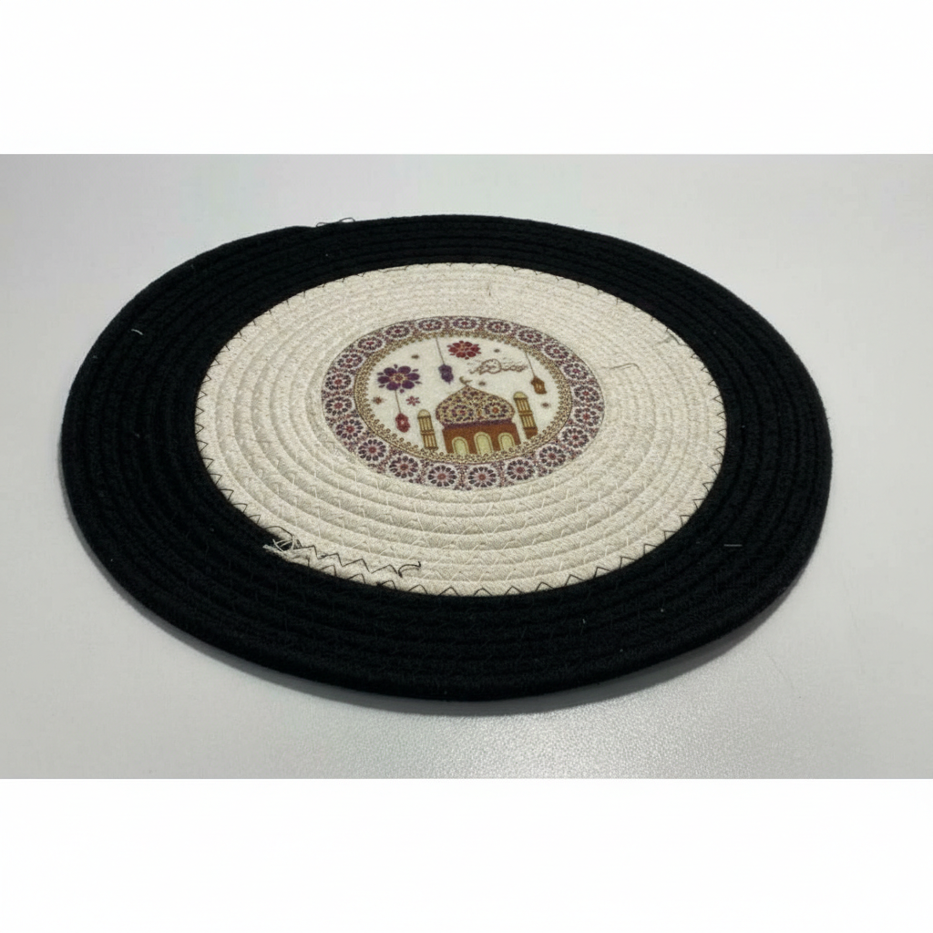 Ramadan Large Round Woven Placemat – 40 cm, Elegant Islamic Mosque Design | 1030-127