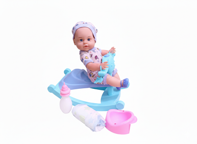 دمية طفل مع لعبة هزازة وإكسسوارات - أزرق | GL100118-BOY
