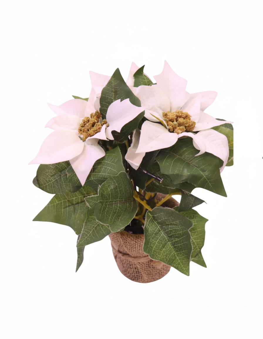 Decorative Artificial White Poinsettia Plant with Pot | MXF-L-001