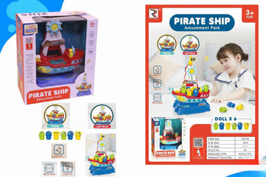 Pirate Ship Amusement Park - Music, Lights, 360° Rotation with 6 Mini Dolls | ZR216