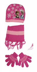 Frozen Kids Winter Set - Hat, Scarf & Gloves - Dark Pink Snowflake Design | AL1898