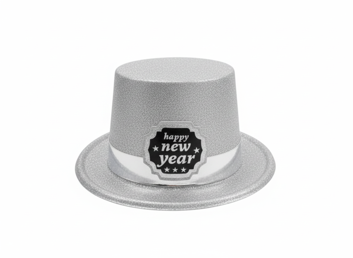Happy New Year Glitter Party Hat - Silver | AL1841