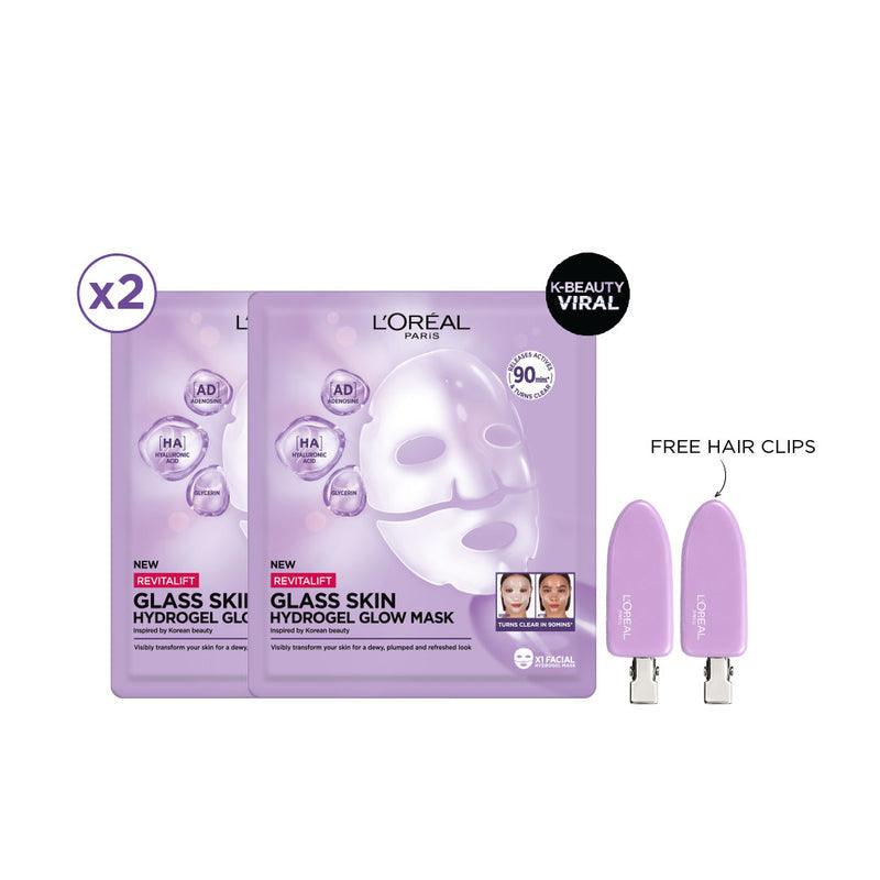 L'Oréal Paris Revitalift Glass Skin Hydrogel Glow Mask Duo + Free Hair Clips