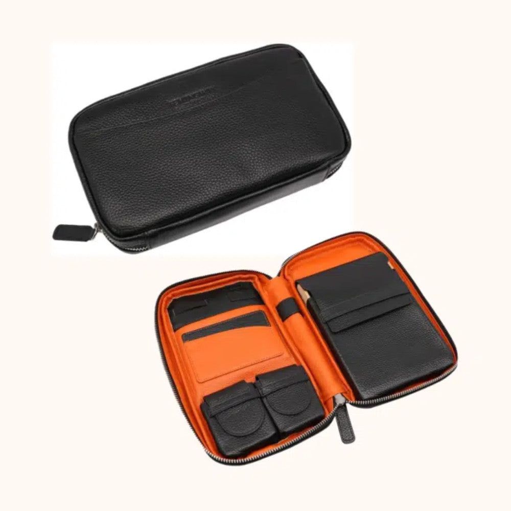 Hemingway Travel Leather Cigar Case 5 Cigar Storage Accessory Pockets Internal Hard-Shell Protection - Black | HEMTravelCASEBLK