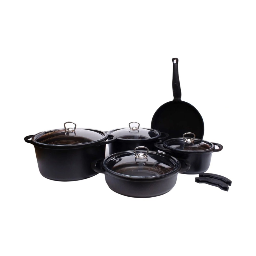 Falez Nova Cast Premium Set Black 9 Pcs S Type Glass Lid | HUR-A-15416