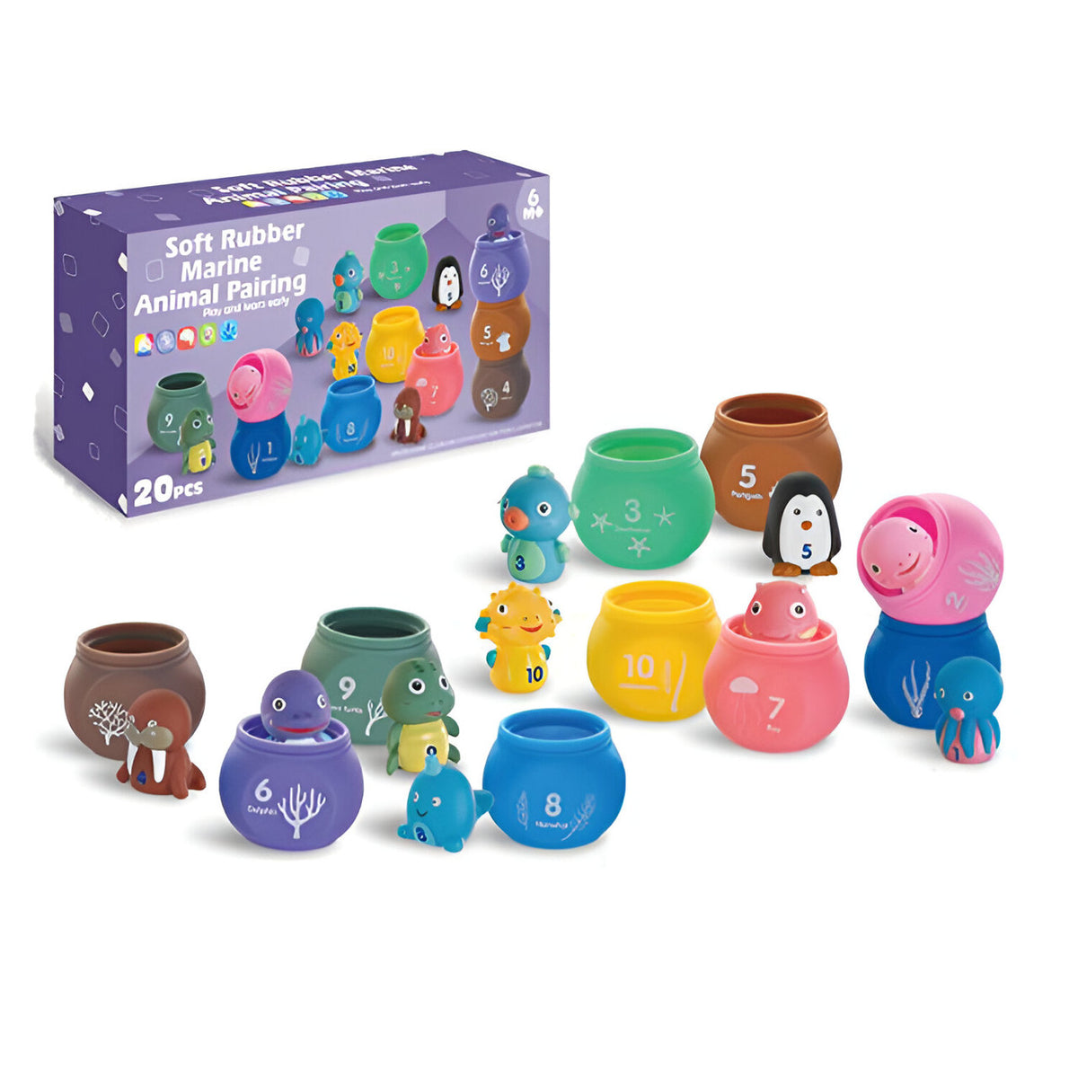 Soft Rubber Marine Animal Pairing Toy Set - 20 Pieces | 1324