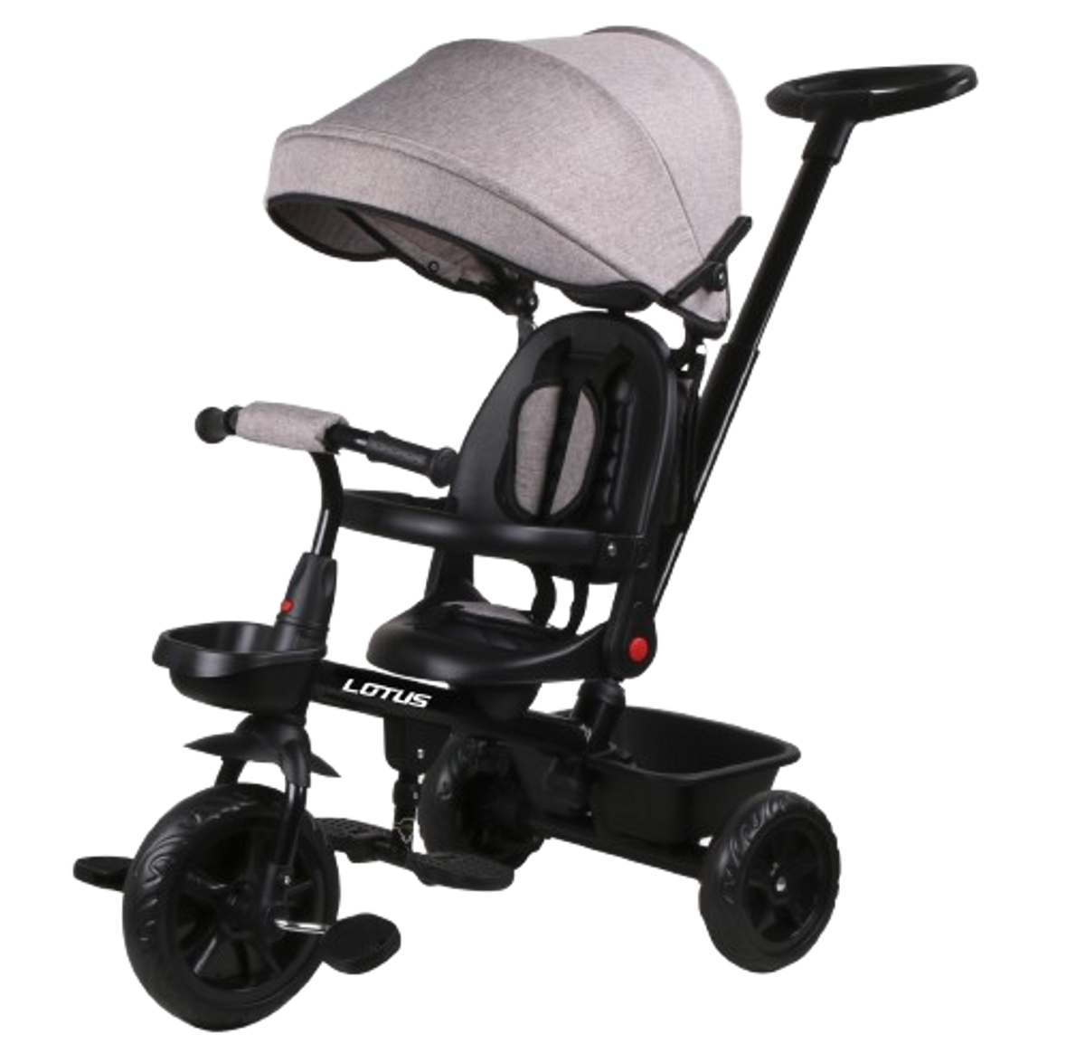 Lotus 4-in-1 Push Trike Multi-Stage Stroller Tricycle with Parent Handle & Canopy - Black | JY-T07B
